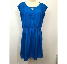 Be Bop Women's Metallic Blue Sleeveless Sheer Dress Size L