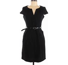 Dots Casual Dress - Sheath Collared Short Sleeve: Black Solid Dresses - Women's Size 8