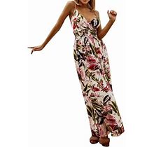 Dress Women Casual Spring Summer Dresses V Neck Sleeveless Ruffle Floral Flowy Boho Babydoll Beach Dress