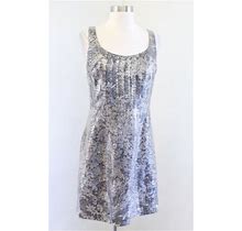 Kay Unger Gray Silver Brown Floral Print Sequin Sheath Dress Cocktail