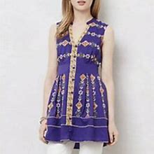 Maeve Anthropologie Ionia Tunic Shirt Dress 4 Embroidered Beaded