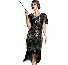 Kayamiya Women's Flapper Dresses 1920S Sequins Art Deco Gatsby Cocktail Dress With Sleeve