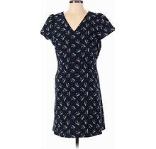 Ann Taylor LOFT Casual Dress - Wrap V-Neck Short Sleeve: Blue Print Dresses - Women's Size 0 Petite