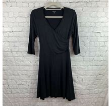 Garnet Hill Womens Black Brianna Surplice Knit Faux Wrap Dress- Sz Xs