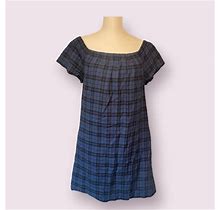 Madewell Dresses | Madewell Size 6 Blue Plaid Off The Shoulder Dress | Color: Black/Blue | Size: 6