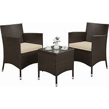 Yaheetech 3-Pieces Patio Wicker Chairs And Table Set, Brown/Khaki