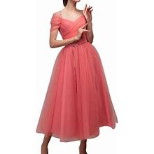 Wtxue Wedding Guest Dresses For Women, Ladies' Solid Color One Collar Dress, Petite Dresses For Women, Tulle Dress Women, Mesh Dress, Pink Dress For W