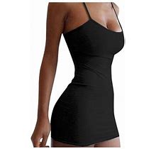 Msjuheg Womens Dresses Black Dress Summer Women Long Tank Top Slim Mini Solid Sexy Sleeveless Dresses Mini Dress Black L