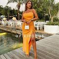 Zara Dresses | Zara Linen Strappy Ruched Midi Dress Orange | Color: Orange | Size: S