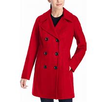 Anne Klein Women's Double-Breasted Wool Blend Peacoat, Created For Macy's - Lychee Red