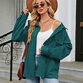 Solid Color Textured Lapel Neck Outerwear, Women's Spandex Fall Casual Button Front Long Sleeve Women's Clothing Winter,Green,Editor Choice,Temu