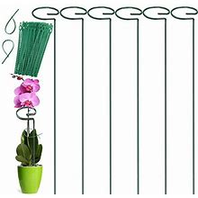 Vesumly Plant Support Stake, 6 Packs 15.7 Inch Garden Single Stem Support Stakes Plant Cage Support Rings 50 PCS Plant Twist Ties For Amaryllis Rose Pepper Plants Lily Tomatoes Peony Flower Stem