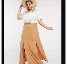 Asos Design Womens Sz 10 Tall Double Split Button Maxi Skirt In Camel