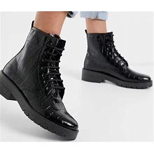 - Topshop Women's 'Lace Up' Black Croc Boots - 9