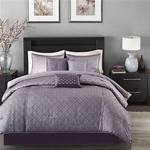 Contemporary Elegant Chic Purple Plum Grey Gemoetric Comforter Set & - Pillows