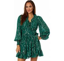Lilly Pulitzer Birdy Long Sleeve Silk Wr Women's Dress Evergreen Fish Clip Chiffon : 12