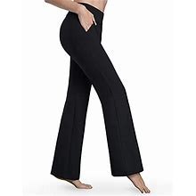 Bamans Yoga Dress Pants For Women Bootcut Slant Pockets Wide Flare Workout Long Bootleg Dress Yoga Pants Black Xxl