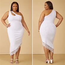 Plus Size One Shoulder Bandage Dress, WHITE, 14/16 - Ashley Stewart