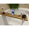 Single Oak Bath Caddy With Wine Glass Holder, Mug Holder And iPhone Prop