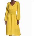 Superfoxx Dresses | Womens Long Sleeve V-Neck Polka Dots Midi Dress | Color: Gold/Yellow | Size: Xl
