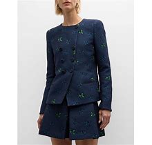 Emporio Armani Double-Breasted Floral Jacquard Jacket, Blue, Women's, 26, Coats Jackets & Outerwear Jackets