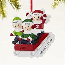 Sledding Family Personalized Holiday Ornament - 3 Names