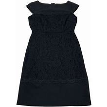 Adrianna Papell Sheath Dress Petite 2P Black Lace Overlay Cap Sleeve