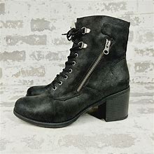 White Mountain Shoes | New White Mountain Dorian Wide Black Block Heel Ankle Combat Boots F131 | Color: Black | Size: 9.5