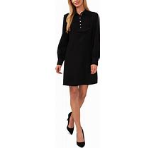 Cece Women's Collared Pintucked Bib Long Sleeve Dress - Rich Black - Size S