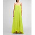Oscar De La Renta Sweetheart Strapless Draped Chiffon Gown, Yellow, Women's, 8, Evening Formal Gala Gowns Mother Of The Bride Groom Strapless Gowns
