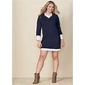 Women's Layered Sweater Dress - Navy Multi, Size 2X By Venus