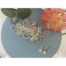 Unbranded Accessories | Vintage Bridal Hair Piece Brooch Earring Set Bling | Color: Silver | Size: 4.5"