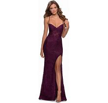 La Femme - 28534 Lace Plunging V-Neck Simple Prom Sheath Dress