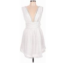Shein Casual Dress - A-Line V Neck Sleeveless: White Solid Dresses - Women's Size Large
