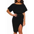 Happy Sailed Womens Work Dress Summer Casual Short Sleeve Waist Belted Wrap Pencil Dress Cocktail Party Midi Bodycon Dresses