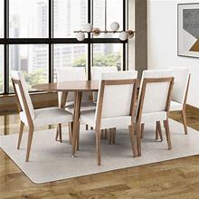 Gracie Oaks 7 Piece Oval Dining Set In Almond Oak Wood/Upholstered In Brown/Gray/White | 29 H X 43 W X 74 D In | Wayfair