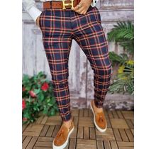 Men's Trousers Chinos Pencil Pants Jogger Pants Plaid Dress Pants Elastic Waist 3D Print Plaid Office Business Streetwear Classic 6 L