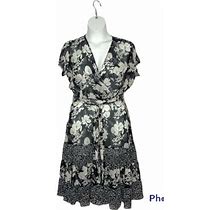 Msk Dress Wrap Waist Tie Black White Floral Semi Sheer Belted Short