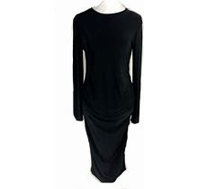 Asos Black Midi Dress Side Rouching Long Sleeves Size 4