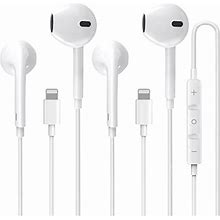 2 Pack - Apple Earbuds[Apple Mfi Certified] With Lightning Connector Headphones (Built-In Microphone & Volume Control) Compatible With iPhone 13/12/1