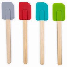 Mainstays Colorful Silicone Spatulas Set 4 With Wooden Handles, Red, Silver, Green And Blue Color