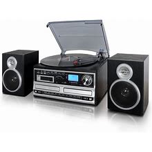 Trexonic 3-Speed Turntable With CD Player, CD Recorder, Cassette Player, Wired Shelf Speakers, FM Radio U0026 CD-USB-SD Recordin