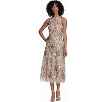 Maggy London Women's Floral Embroidered Halter Midi Dress With Back V-Neck