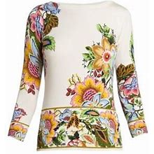 Etro Women's Knit Floral Silk-Blend Top - Print Floral White - Size 10