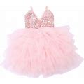 Cilucu Girls Dress Toddler Kids Party Dress Sequin Tutu Pageant Lace Dresses Gown For Flower Girl Baby Rose Gold/Pink Peach