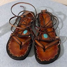 Turquoise Stone Leather Sandals. | Color: Brown/Orange | Size: 9