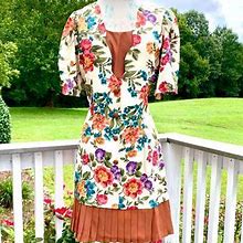 Vintage Dresses | Vintage 80S Preppy Brown Floral Pleated Mini Dress | Color: Brown/Orange | Size: M