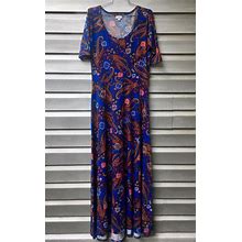 LULAROE Paisley Floral Print Blue Short Sleeve Ana Maxi Dress