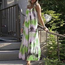Finelylove Knee Length Dress Petite Formal Dresses For Women V-Neck Printed Sleeveless Sun Dress Green