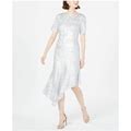 Adrianna Papell Womens Silver Nylon Sequined Short Sleeve Jewel Neck Midi Party Sheath Dress 8